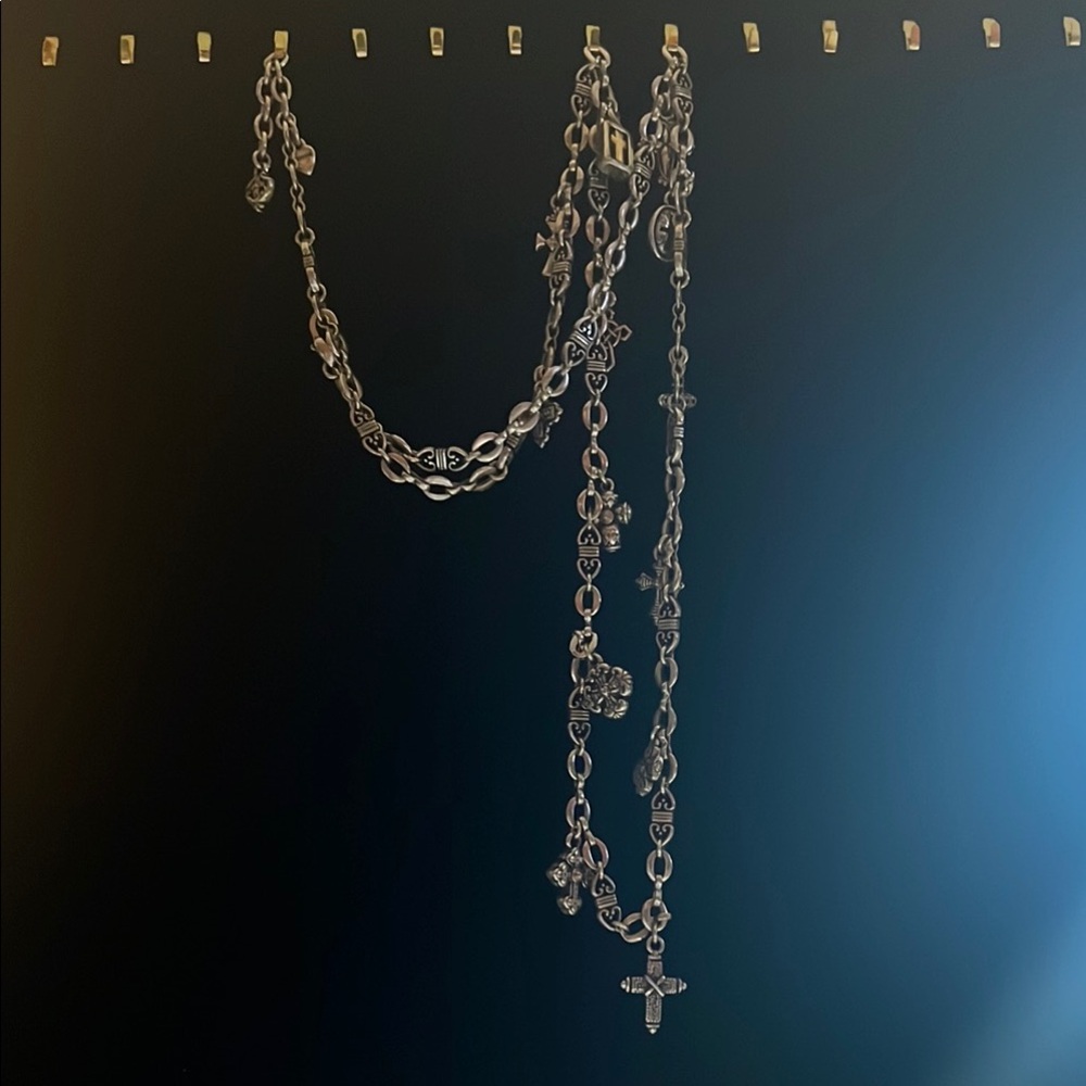 Brighton Silver Necklace with Intricate Chain and Cross Pendant